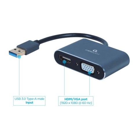 I/O ADAPTER USB3 TO HDMI/VGA/GREY A-USB3-HDMIVGA-01 GEMBIRD I/O ADAPTER USB3 TO HDMI/VGA/GREY A-USB3-HDMIVGA-01 GEMBIRD