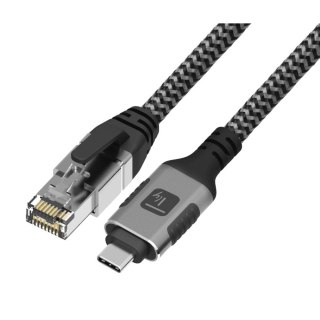 Techly ICOC U3C-RJ45-010 kabel sieciowy Srebrny, Czarny 1 m Cat6 F/UTP (FTP)