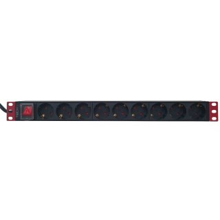 Techly I-CASE STRIP-91UD rozdzielacz zasilania PDU 9 x gniazdo sieciowe 1U Czarny, Czerwony