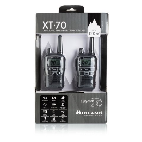 Midland XT70 krótkofalówka 24 kan. 446.00625 - 446.09375 MHz Czarny, Szary Midland XT70 krótkofalówka 24 kan. 446.00625 - 446.09375 MHz Czarny, Szary