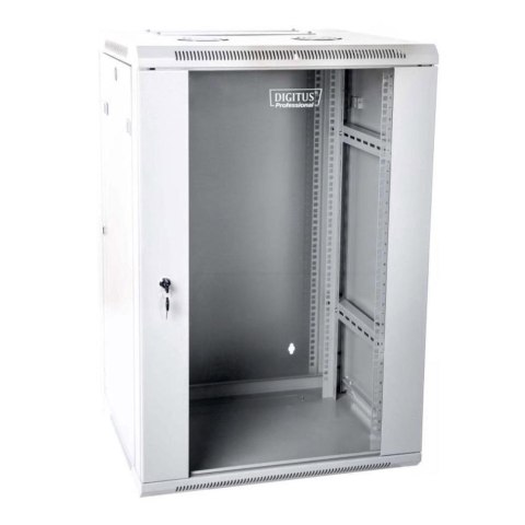 Szafa sieciowa wisząca 19" 15U rack 600x600, drzwi szyba, szary, dzielona, złożona, 60kg