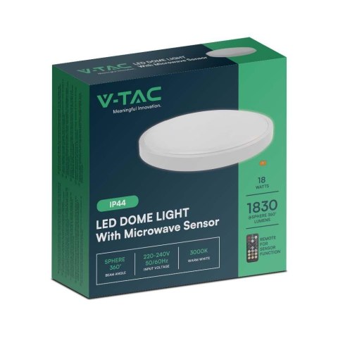 Plafon V-TAC VT-8618S natynkowy 18W LED IP44 25cm czujnik ruchu 4000K 1830lm (SKU 76601) Biały