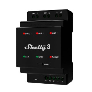 Shelly Pro 3 przekaźnik zasilający Czarny
