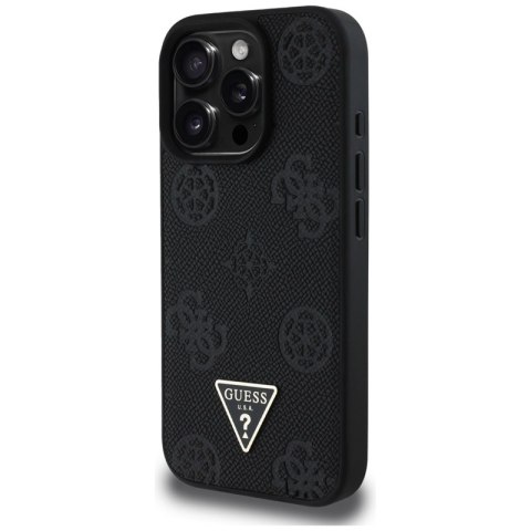 Guess Grained Hot Stamp Peony Triangle Logo MagSafe - Etui do iPhone 16 Pro (czarny)