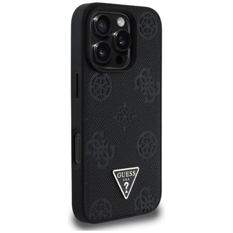 Guess Grained Hot Stamp Peony Triangle Logo MagSafe - Etui do iPhone 16 Pro (czarny)