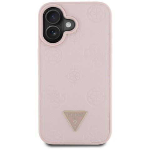 Guess Grained Hot Stamp Peony Triangle Logo MagSafe - Etui do iPhone 16 (różowy)