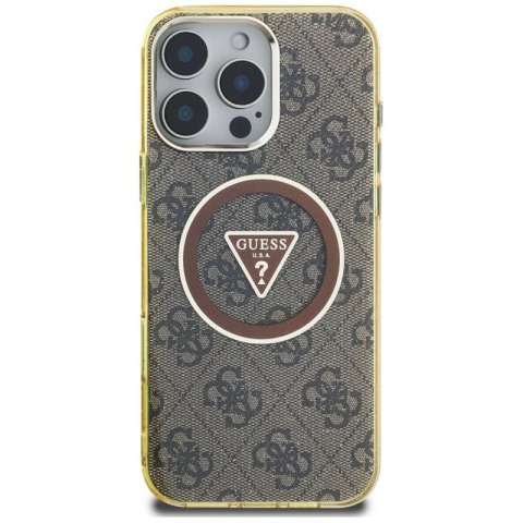 Guess IML Metal Glitter 4G Circle Triangle MagSafe - Etui do iPhone 16 Pro (brązowy)