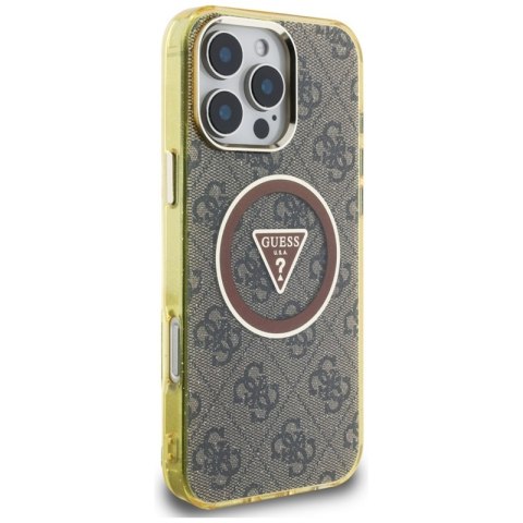 Guess IML Metal Glitter 4G Circle Triangle MagSafe - Etui do iPhone 16 Pro (brązowy)