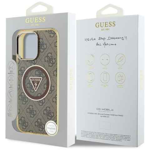 Guess IML Metal Glitter 4G Circle Triangle MagSafe - Etui do iPhone 16 Pro (brązowy)