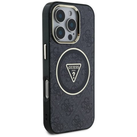 Guess IML Metal Glitter 4G Circle Triangle MagSafe - Etui do iPhone 16 Pro (czarny)