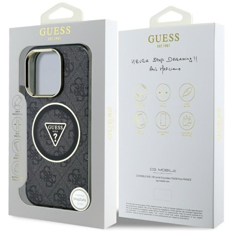 Guess IML Metal Glitter 4G Circle Triangle MagSafe - Etui do iPhone 16 Pro (czarny)