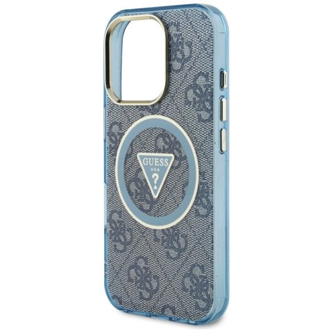 Guess IML Metal Glitter 4G Circle Triangle MagSafe - Etui do iPhone 16 Pro (niebieski)