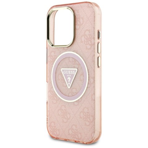 Guess IML Metal Glitter 4G Circle Triangle MagSafe - Etui do iPhone 16 Pro (różowy)