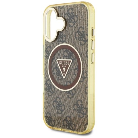 Guess IML Metal Glitter 4G Circle Triangle MagSafe - Etui do iPhone 16 (brązowy)