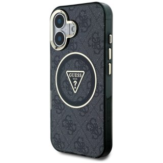 Guess IML Metal Glitter 4G Circle Triangle MagSafe - Etui do iPhone 16 (czarny)