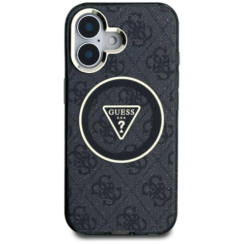 Guess IML Metal Glitter 4G Circle Triangle MagSafe - Etui do iPhone 16 (czarny)