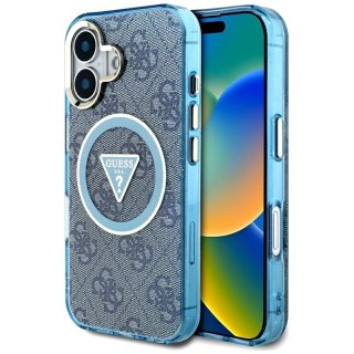 Guess IML Metal Glitter 4G Circle Triangle MagSafe - Etui do iPhone 16 (niebieski)