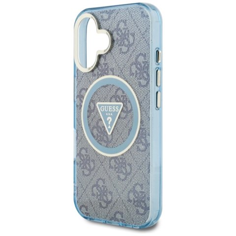 Guess IML Metal Glitter 4G Circle Triangle MagSafe - Etui do iPhone 16 (niebieski)