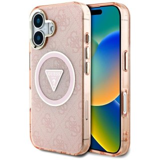 Guess IML Metal Glitter 4G Circle Triangle MagSafe - Etui do iPhone 16 (różowy)