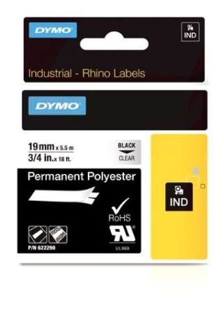 Dymo 622290 Poliestrowa 19mmx5,5m czarny/przezro