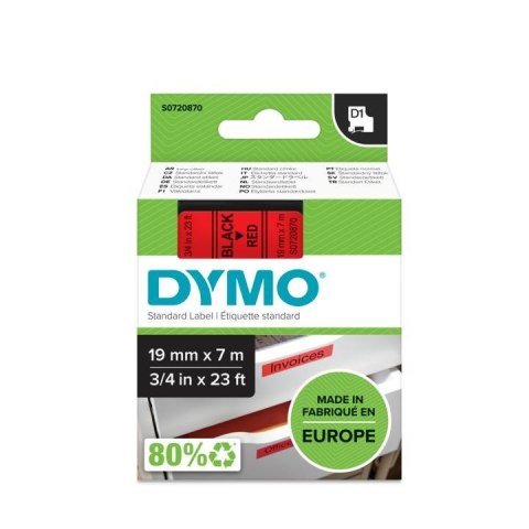 DYMO D1 - Standard Etykiety - Czarny na czerwonym - 19mm x 7m