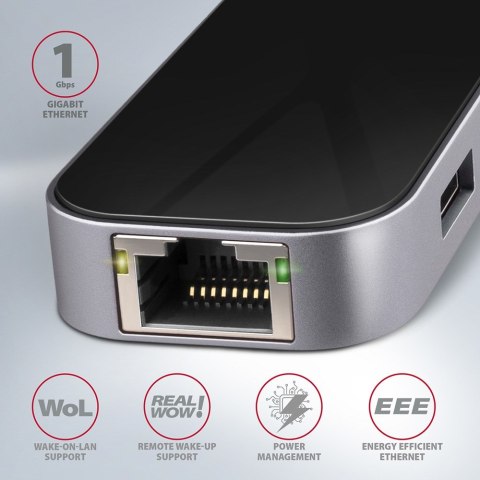 Axagon HMC-6GL stacja dokująca USB 3.2 Gen 1 (3.1 Gen 1) Type-C Czarny, Szary