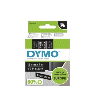DYMO D1 - Standard Etykiety - Biały na czarnym - 12mm x 7m
