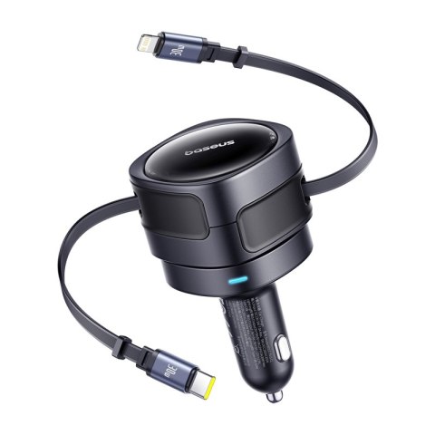 Ładowarka samochodowa Baseus Enjoyment Max z kablami USB-C+Lightning 60W Czarny Ładowarka samochodowa Baseus Enjoyment Max z kablami USB-C+Lightning 60W Czarny