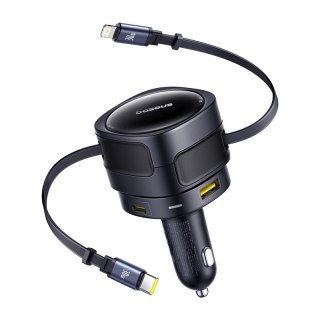 Ładowarka samochodowa Baseus Enjoyment Max z kablami USB-C+Lightning i portami USB-A+USB-C 90W Czarny