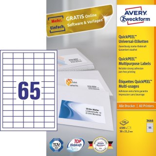 Avery 3666 samoprzylepne etykiety Prostokąt Na stałe Biały 6500 szt.