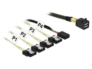 Kabel Mini SAS HD SFF-8643 - 4x SATA 6 Gb/s 7 Pin + 8 pin wstęga boczna - Prosty - Prosty - Męski/Żeński