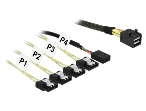 Kabel Mini SAS HD SFF-8643 - 4x SATA 6 Gb/s 7 Pin + 8 pin wstęga boczna - Prosty - Prosty - Męski/Żeński Kabel Mini SAS HD SFF-8643 - 4x SATA 6 Gb/s 7 Pin + 8 pin wstęga boczna - Prosty - Prosty - Męski/Żeński