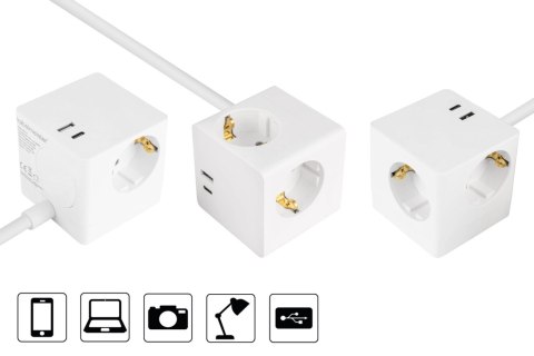 Kostka z gniazdami kabelmeister 3-fach USB-C USB-A, biała, 5m Kostka z gniazdami kabelmeister 3-fach USB-C USB-A, biała, 5m