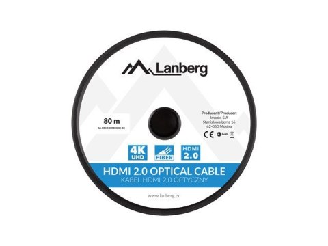 LANBERG KABEL HDMI M/M V2.0 80M OPTYCZNY AOC CA-HDMI-20FB-0800-BK LANBERG KABEL HDMI M/M V2.0 80M OPTYCZNY AOC CA-HDMI-20FB-0800-BK