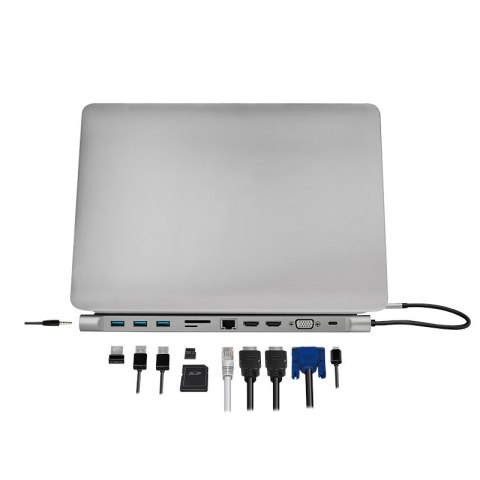 LogiLink UA0373 - Przewodowy - USB 3.2 Gen 1 (3.1 Gen 1) Type-C - 100 W - 3,5 mm - 10,100,1000 Mbit/s - Aluminiowy