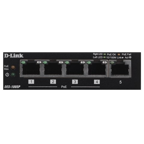 D-Link DES-1005P - Niezarządzany - L2 - Fast Ethernet (10/100) - Pełny dupleks - Power over Ethernet (PoE) D-Link DES-1005P - Niezarządzany - L2 - Fast Ethernet (10/100) - Pełny dupleks - Power over Ethernet (PoE)