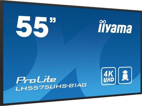 Iiyama LH5575UHS-B1AG signage display Płaski panel Digital Signage 138,7 cm (54.6") LCD Wi-Fi 500 cd/m2 4K Ultra HD Czarny Proce