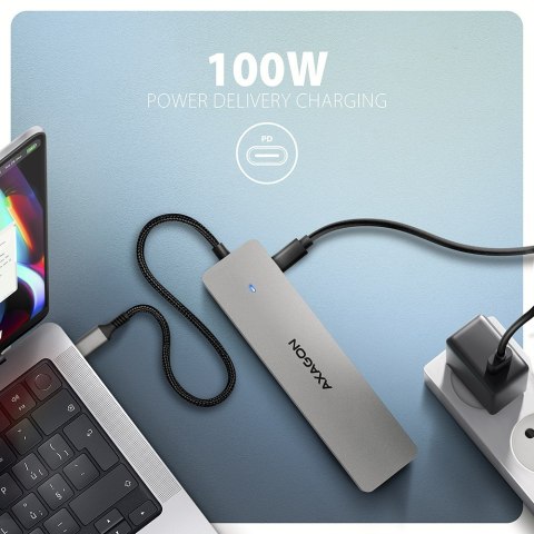 AXAGON HMC-7HX2 Hub USB, 2x USB-A, 1x USB-C, 2x HDMI 2.0, 1x RJ45, 100 W PD - srebrny