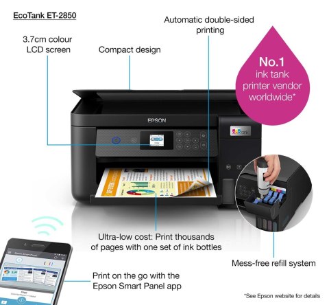 Drukarka Epson EcoTank ET-2850 3w1-Tintenstrahl A4 WiFi/WLan Duplex