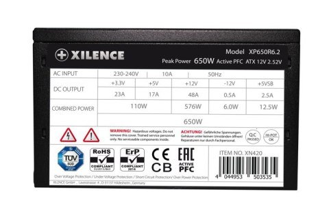 Zasilacz Xilence XN420 - 650 W - 220 - 240 V - 50 Hz - 10 A - Aktywny - 576 W Zasilacz Xilence XN420 - 650 W - 220 - 240 V - 50 Hz - 10 A - Aktywny - 576 W