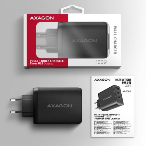 Axagon ACU-DPQ100 ładowarka do urządzeń przenośnych Komputer przenośny, Telefon komórkowy, Netbook, Laptop, Smartfon, Smartwatch