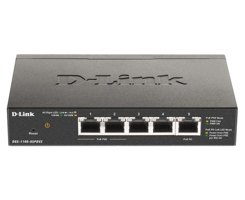 D-Link DGS-1100-05PDV2 łącza sieciowe Zarządzany Gigabit Ethernet (10/100/1000) Obsługa PoE Czarny D-Link DGS-1100-05PDV2 łącza sieciowe Zarządzany Gigabit Ethernet (10/100/1000) Obsługa PoE Czarny