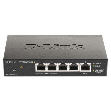 D-Link DGS-1100-05PDV2 łącza sieciowe Zarządzany Gigabit Ethernet (10/100/1000) Obsługa PoE Czarny D-Link DGS-1100-05PDV2 łącza sieciowe Zarządzany Gigabit Ethernet (10/100/1000) Obsługa PoE Czarny