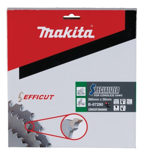 T.C.T. tarcza Makita B-67240 260X2.15X30mm 10° T80 EFFICUT T.C.T. tarcza Makita B-67240 260X2.15X30mm 10° T80 EFFICUT
