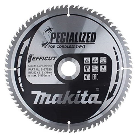 T.C.T. tarcza Makita B-67240 260X2.15X30mm 10° T80 EFFICUT T.C.T. tarcza Makita B-67240 260X2.15X30mm 10° T80 EFFICUT