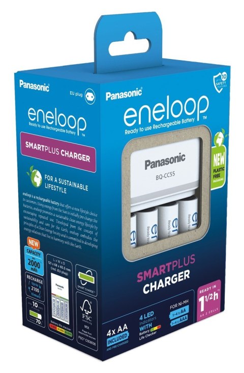 ŁADOWARKA PANASONIC SMARTPLUS + 4x AA ENELOOP 2000 mAh ŁADOWARKA PANASONIC SMARTPLUS + 4x AA ENELOOP 2000 mAh