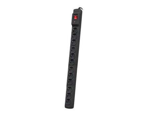 Listwa przeciwprzepięciowa M12/16A Rack 19'' 2.5m czarna (12 gniazd) do montażu pionowego