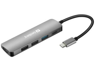 Adapter Sandberg USB-C 3xUSB3.0 1xUSB-C 1xHDMI Grey