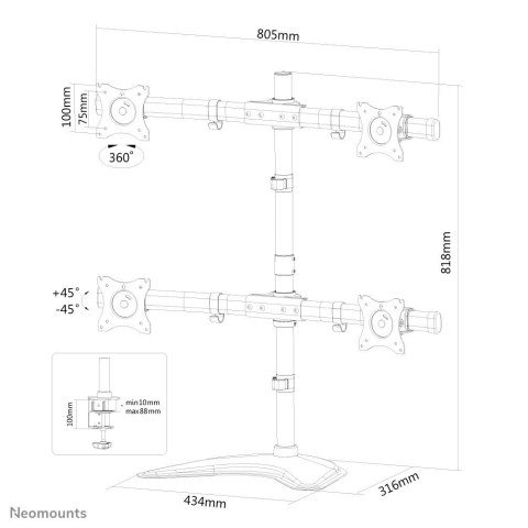 Neomounts NM-D335D4BLACK uchwyt / stojak do monitorów 68,6 cm (27") Biurko Czarny Neomounts NM-D335D4BLACK uchwyt / stojak do monitorów 68,6 cm (27") Biurko Czarny