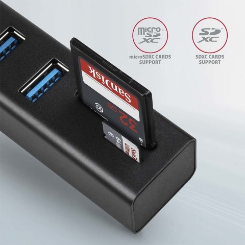 AXAGON HMA-CR3A Koncentrator wieloportowy, USB 3.0 Type-A, 3x USB-A, SD, microSD